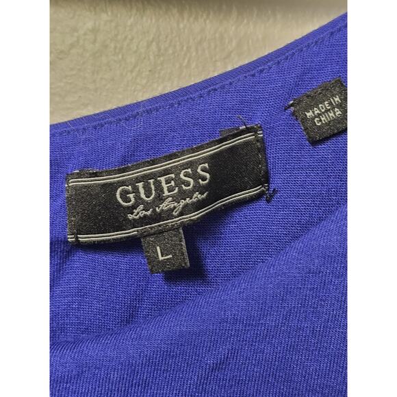 Guess Y2K Blousen Dress Large Maxi High Slit Stretch Jersey Sundress Ruched - Picture 10 of 13